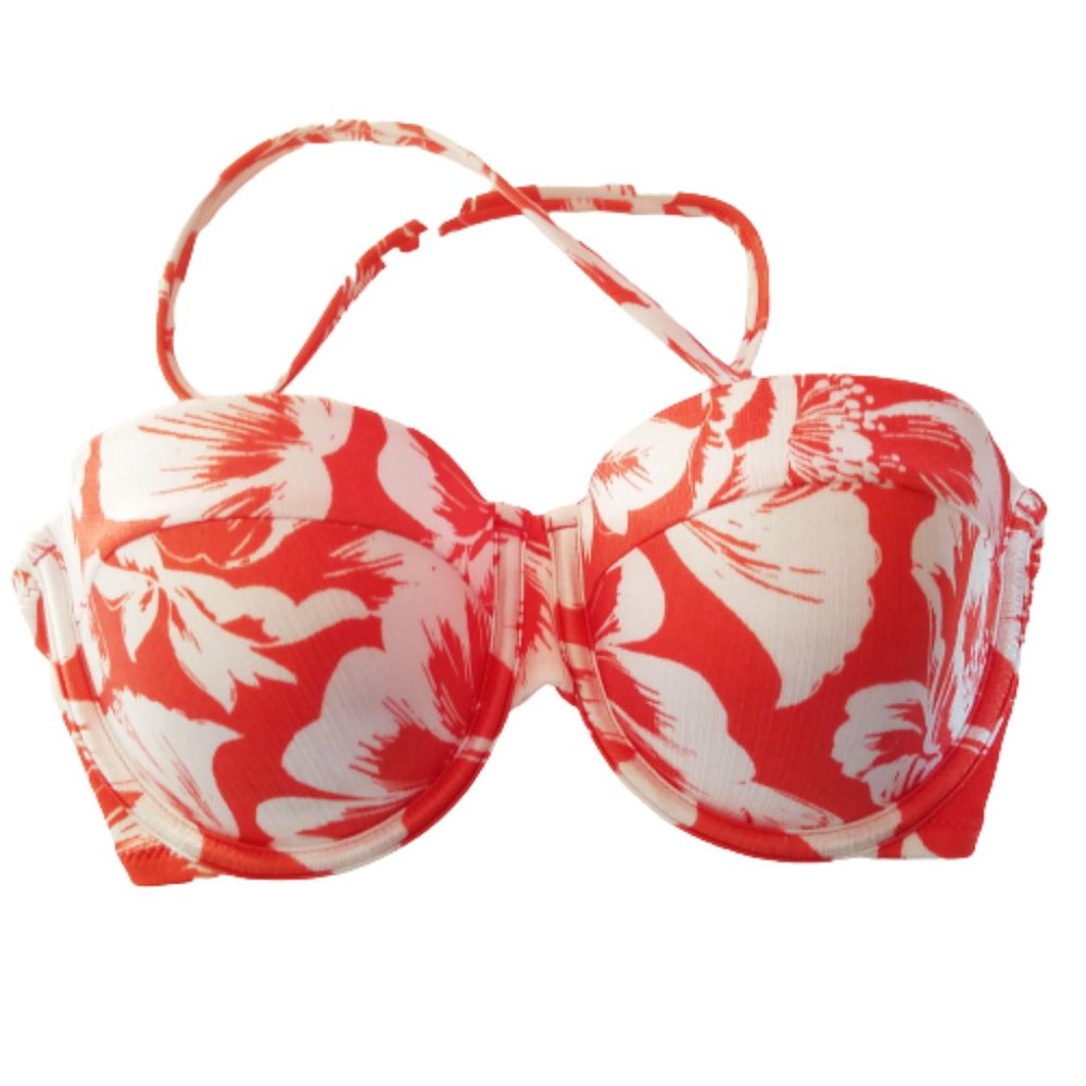Shade & Shore Bikini Swimsuit Swim Top 34C Orange White Floral Padded NWOT
